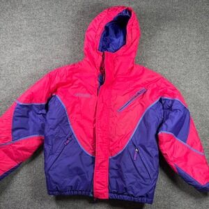 Columbia Ski Jacket Womens L Pink Purple Vintage 90s Retro Colorblock Insulated